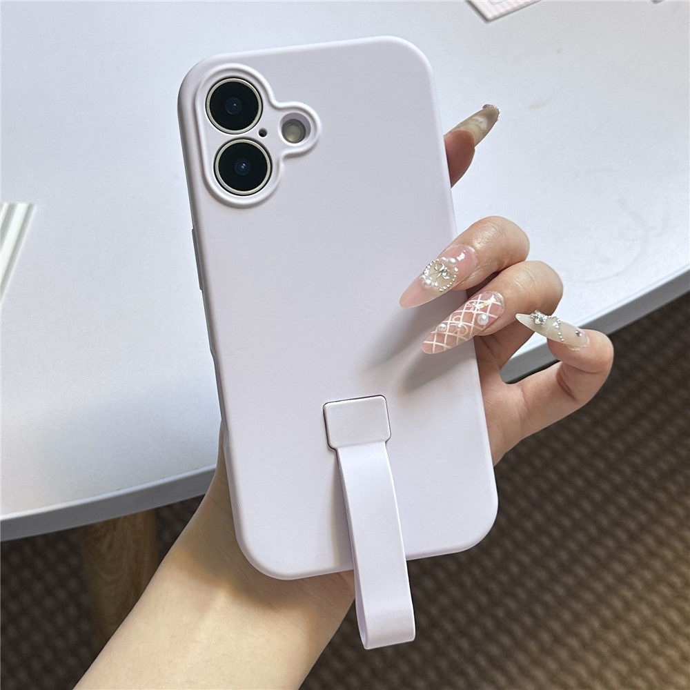 For iPhone 16 Plus Case with Finger Strap Soft Silicone Phone Back Cover - Light Purple