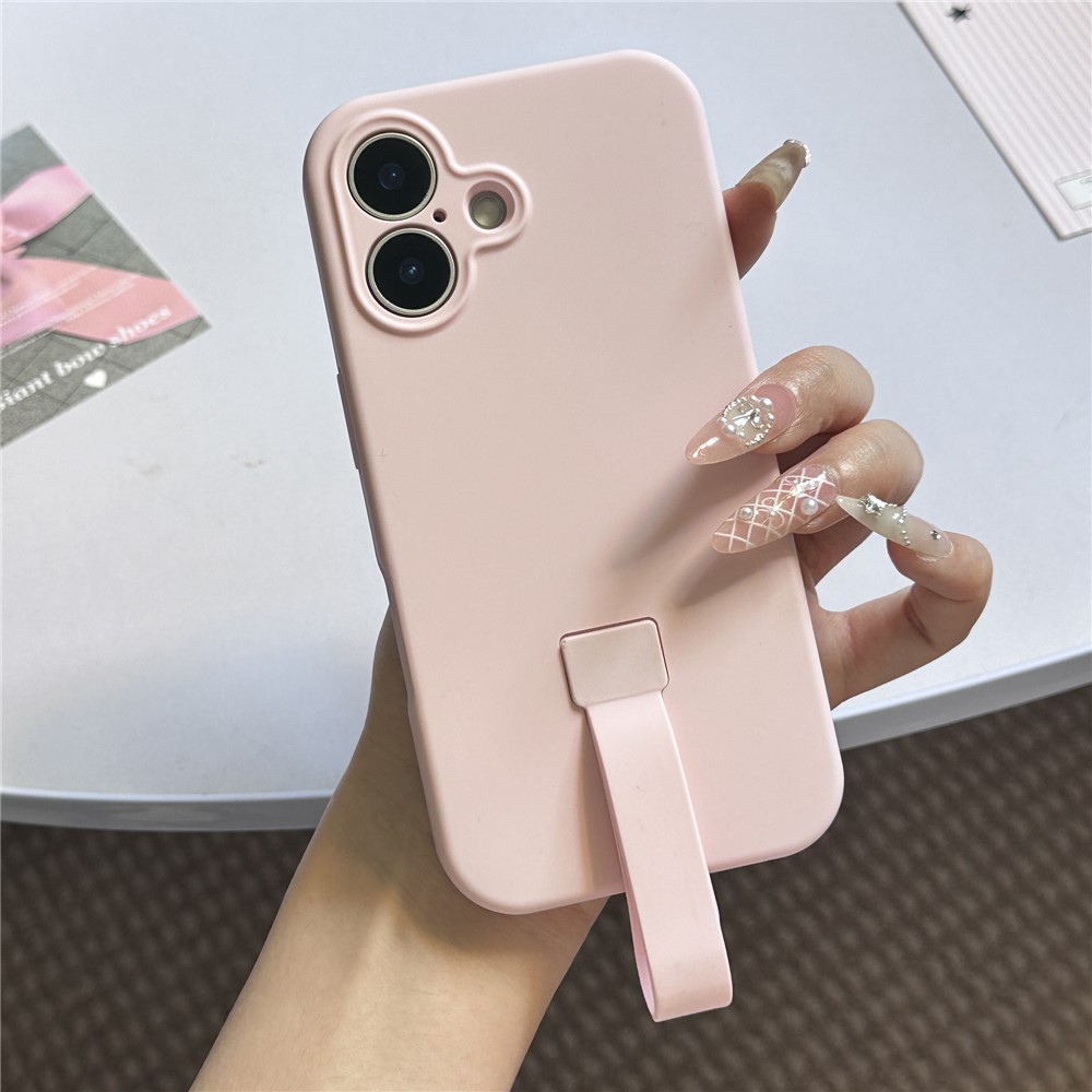 For iPhone 16 Plus Case with Finger Strap Soft Silicone Phone Back Cover - Pink