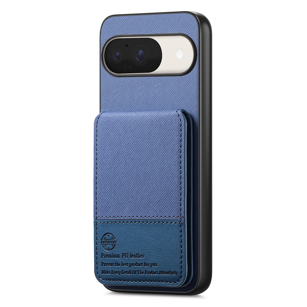For Google Pixel 9 / Google Pixel 9 Pro / Google Pixel 10 Case Cloth Texture Leather + PC + TPU RFID Blocking Phone Cover with Card Holder - Blue