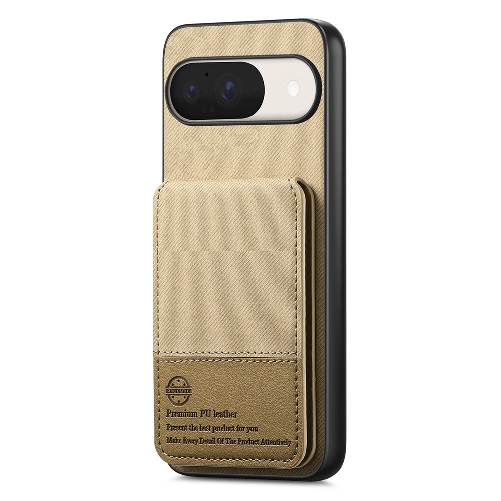 For Google Pixel 9 / Google Pixel 9 Pro / Google Pixel 10 Case Cloth Texture Leather + PC + TPU RFID Blocking Phone Cover with Card Holder - Khaki