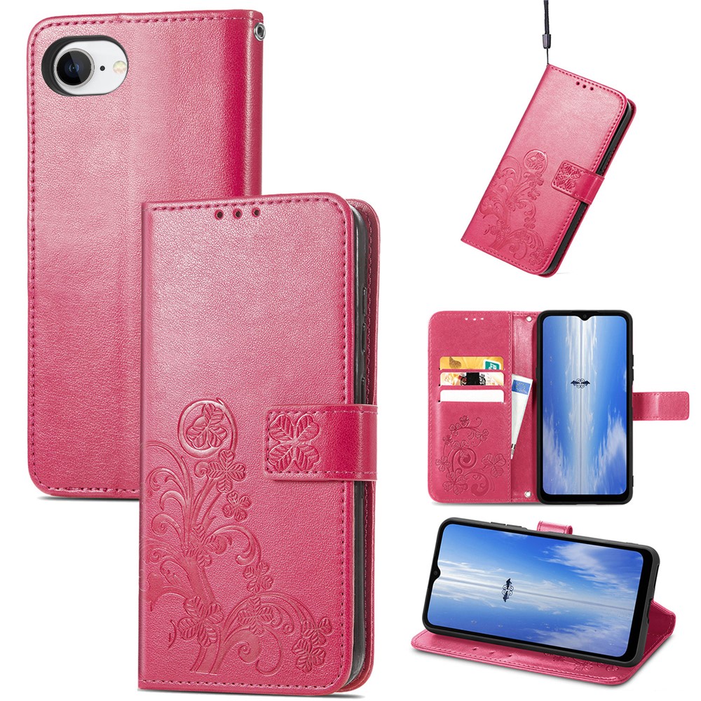 For iPhone 16e Leather Case Four-Leaf Clover Wallet Phone Cover - Rose