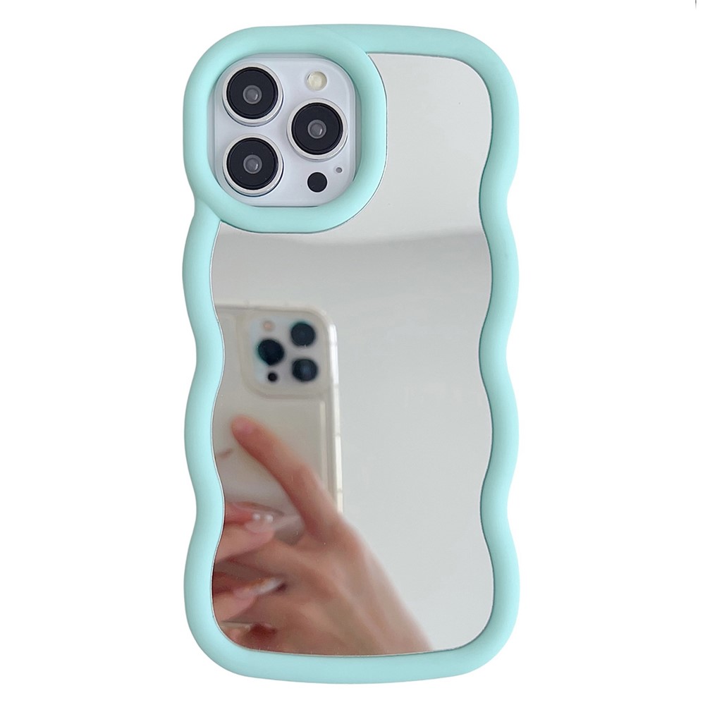 For iPhone 15 Pro Max Case with Mirror Wave Frame PC + TPU Phone Cover - Green