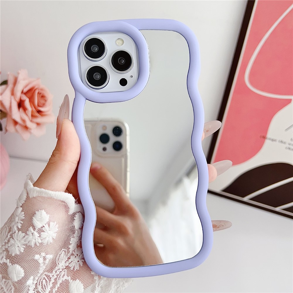 For iPhone 15 Pro Max Case with Mirror Wave Frame PC + TPU Phone Cover - Purple