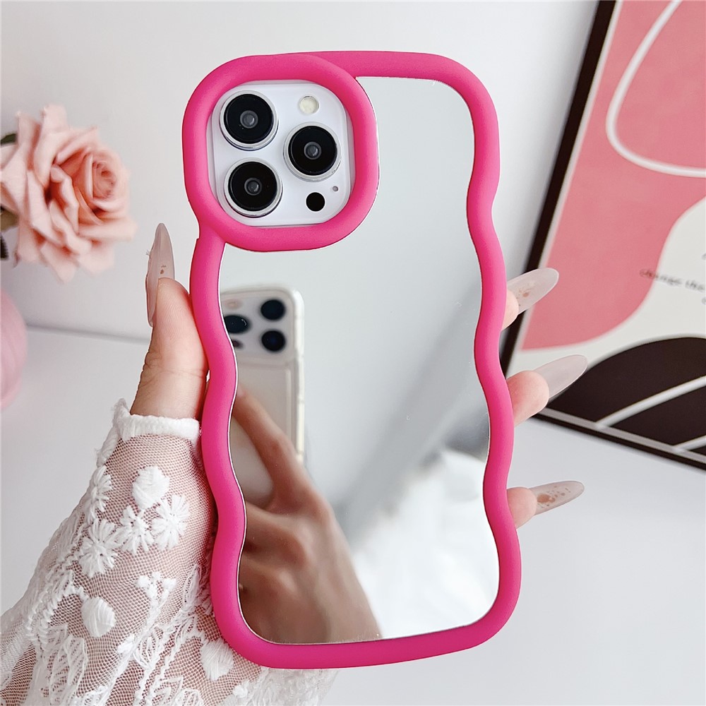 For iPhone 15 Pro Case with Mirror Wave Frame PC + TPU Phone Cover - Rose Gold