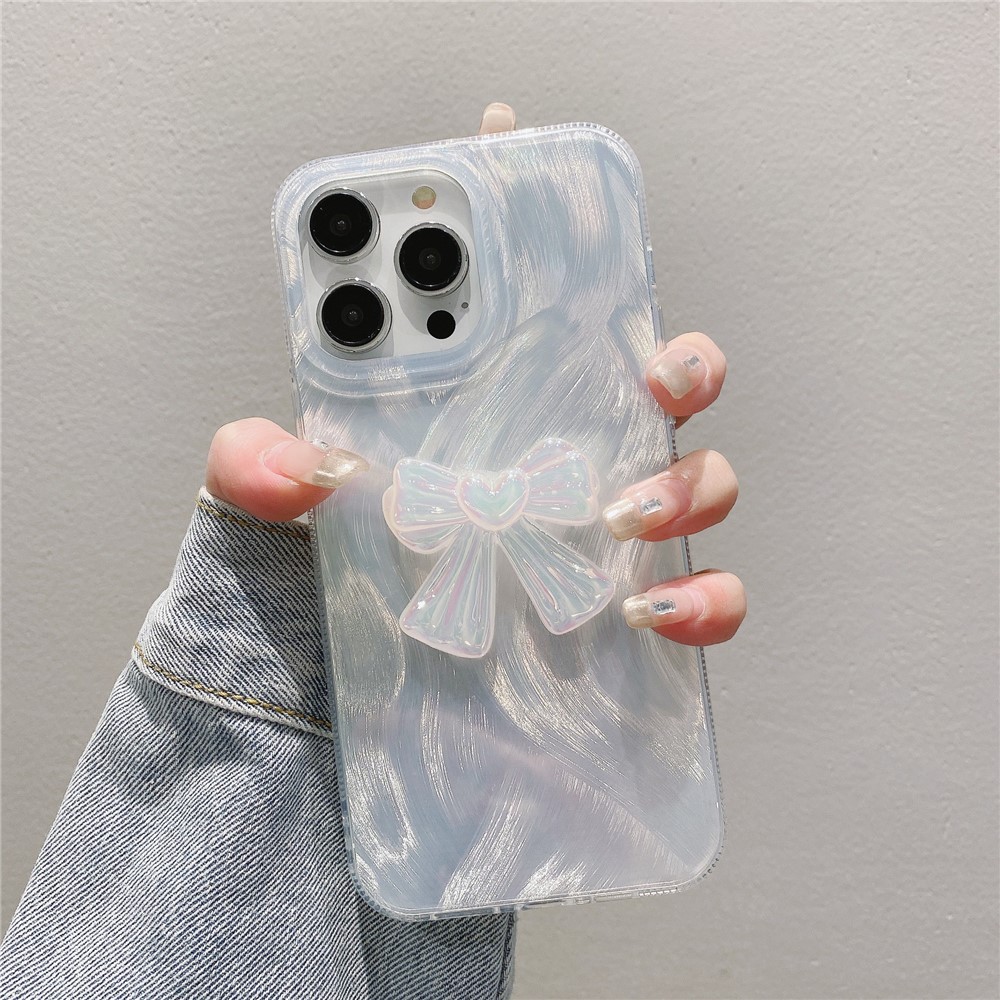 For iPhone 15 Pro Case Bow Decor Feather Yarn PC + TPU Phone Cover - Colorful Bow