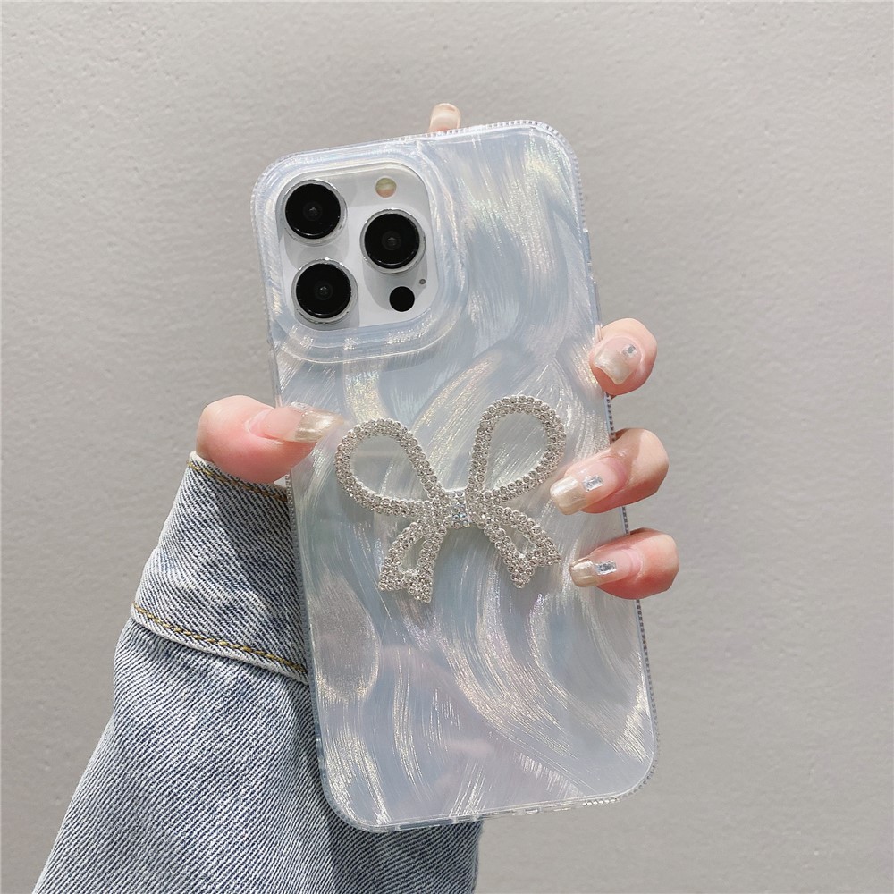 For iPhone 15 Pro Max Case Bow Decor Feather Yarn PC + TPU Phone Cover - Bow