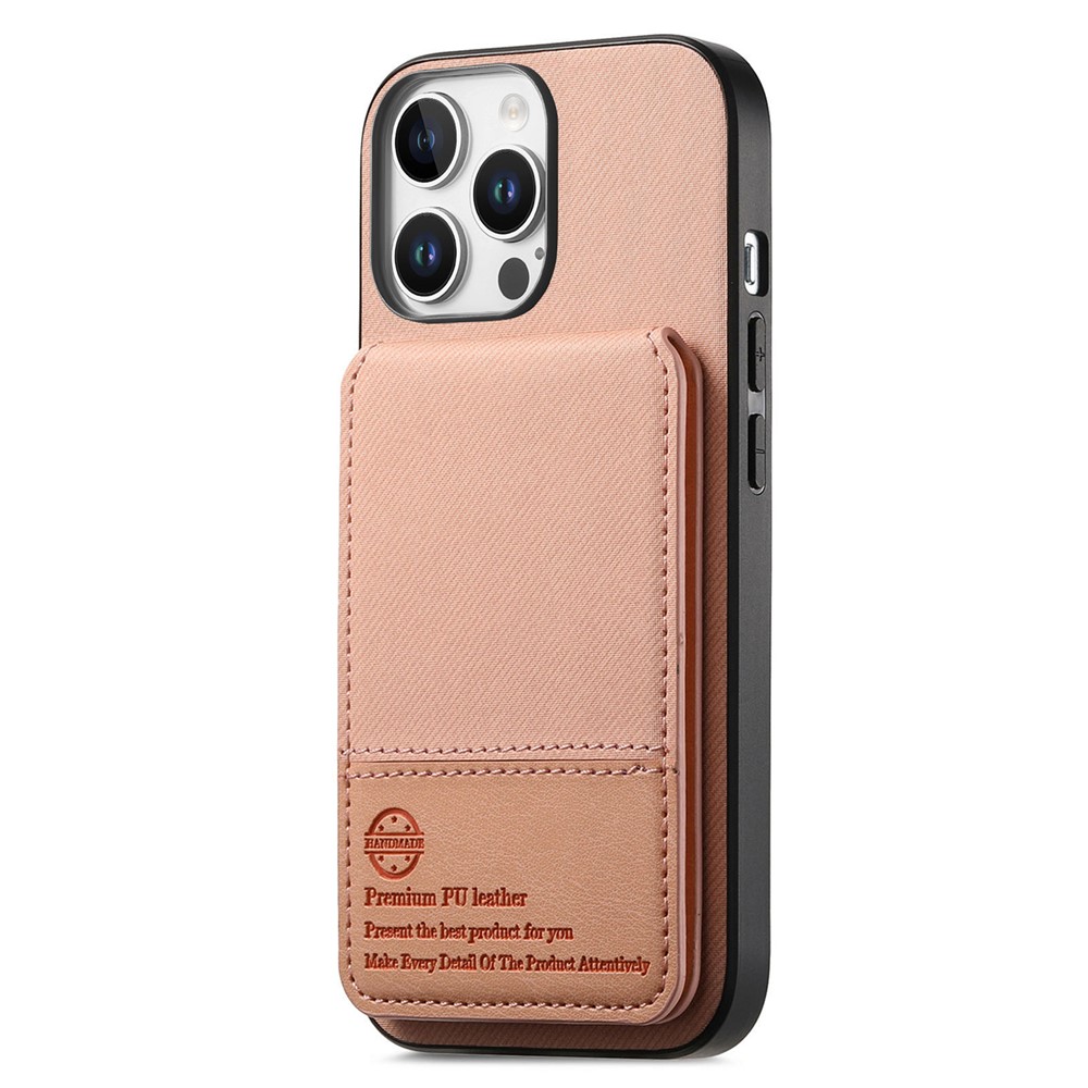 For iPhone 13 Pro 6.1 inch Case Cloth Texture Leather + PC + TPU RFID Blocking Phone Cover with Card Holder - Pink