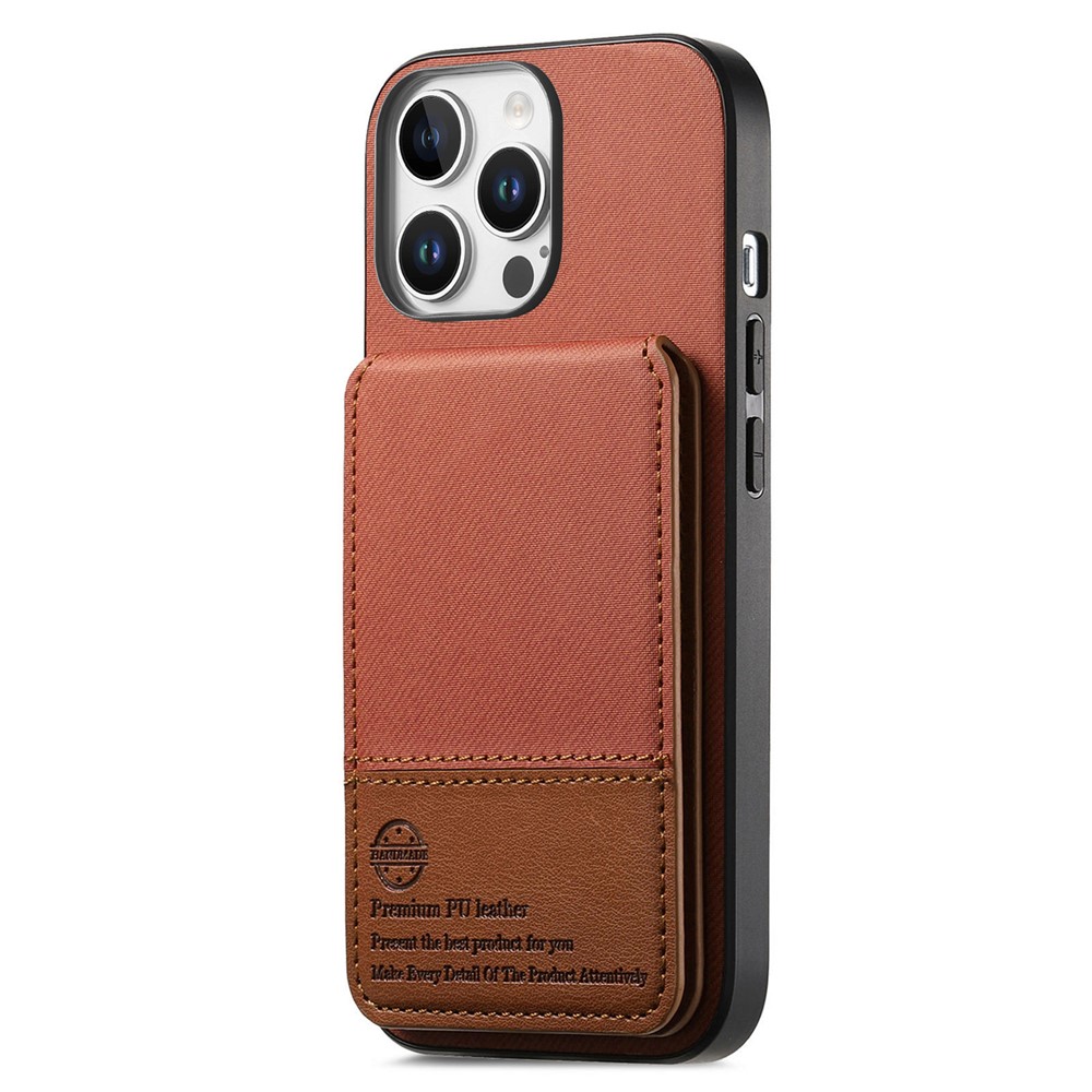 For iPhone 13 Pro 6.1 inch Case Cloth Texture Leather + PC + TPU RFID Blocking Phone Cover with Card Holder - Brown