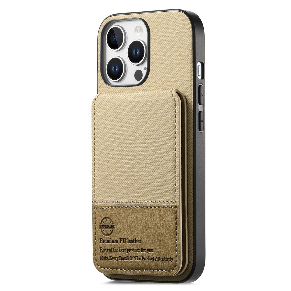 For iPhone 13 Pro 6.1 inch Case Cloth Texture Leather + PC + TPU RFID Blocking Phone Cover with Card Holder - Khaki