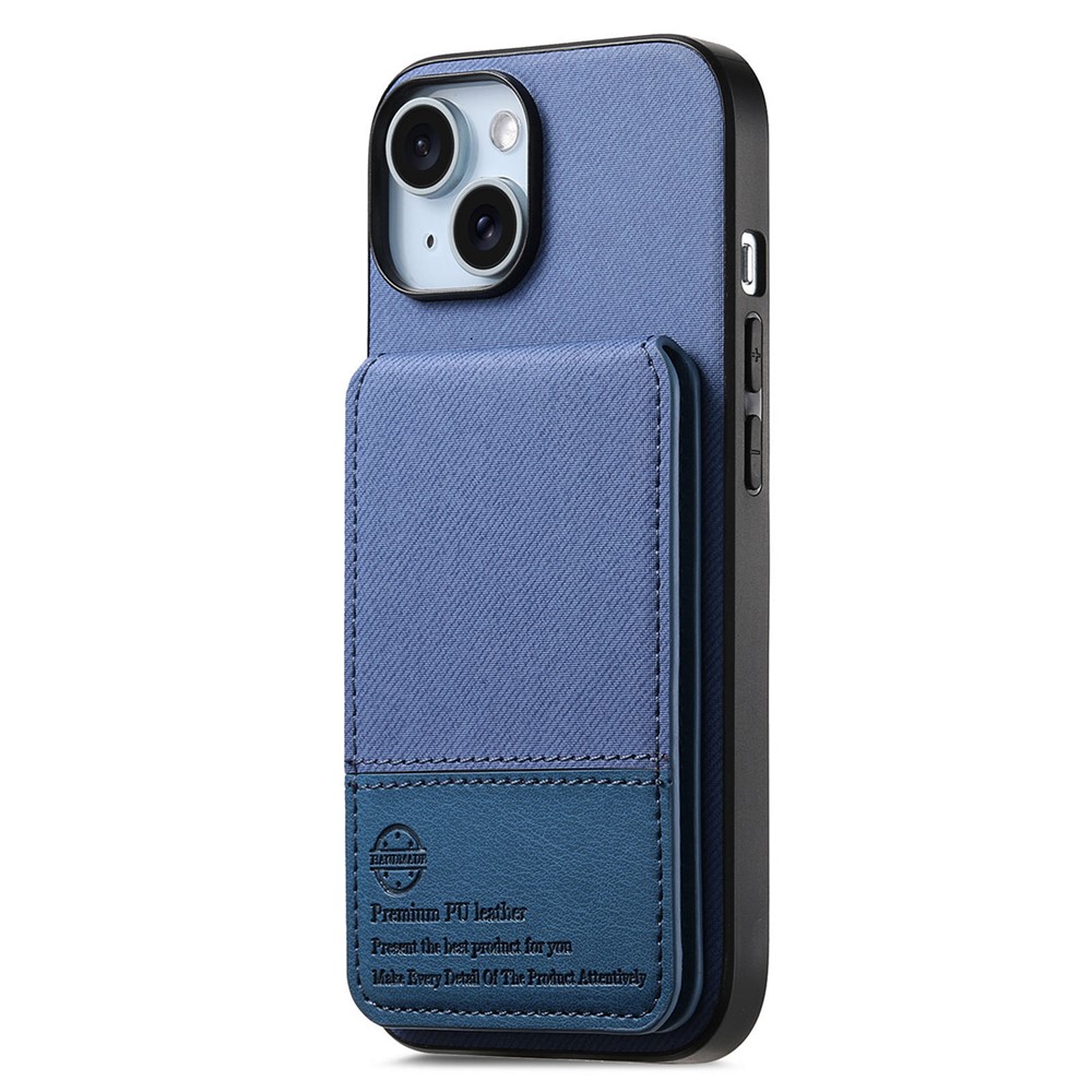 For iPhone 13 6.1 inch Case Cloth Texture Leather + PC + TPU RFID Blocking Phone Cover with Card Holder - Blue