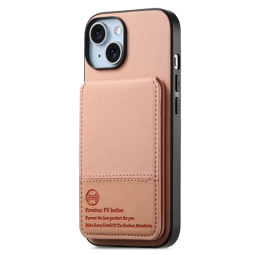 For iPhone 13 6.1 inch Case Cloth Texture Leather + PC + TPU RFID Blocking Phone Cover with Card Holder - Pink