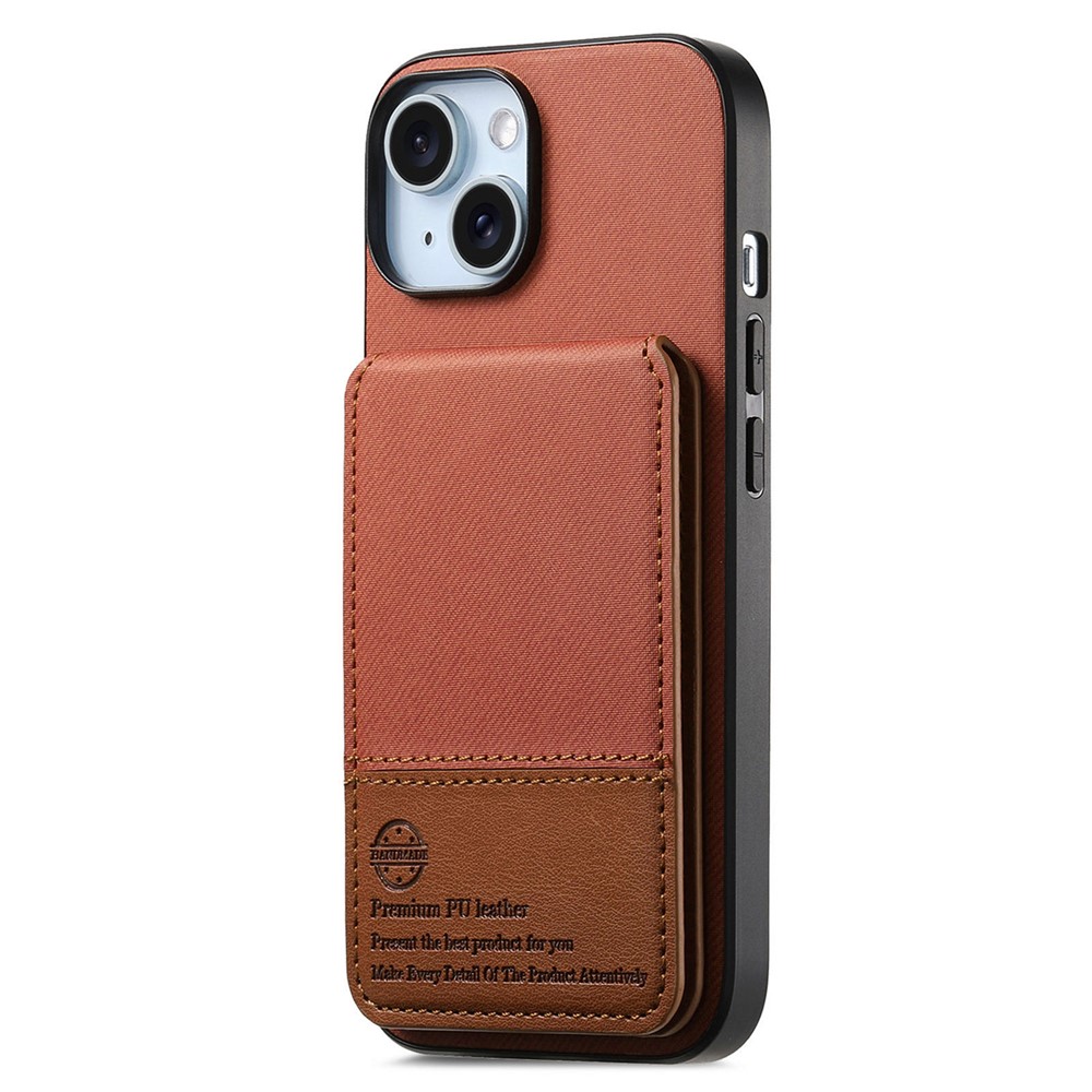 For iPhone 13 6.1 inch Case Cloth Texture Leather + PC + TPU RFID Blocking Phone Cover with Card Holder - Brown