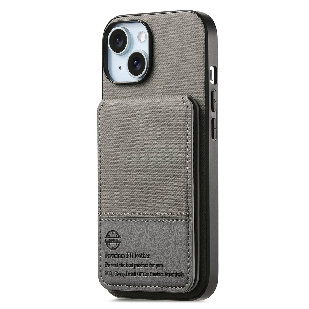 For iPhone 13 6.1 inch Case Cloth Texture Leather + PC + TPU RFID Blocking Phone Cover with Card Holder - Grey
