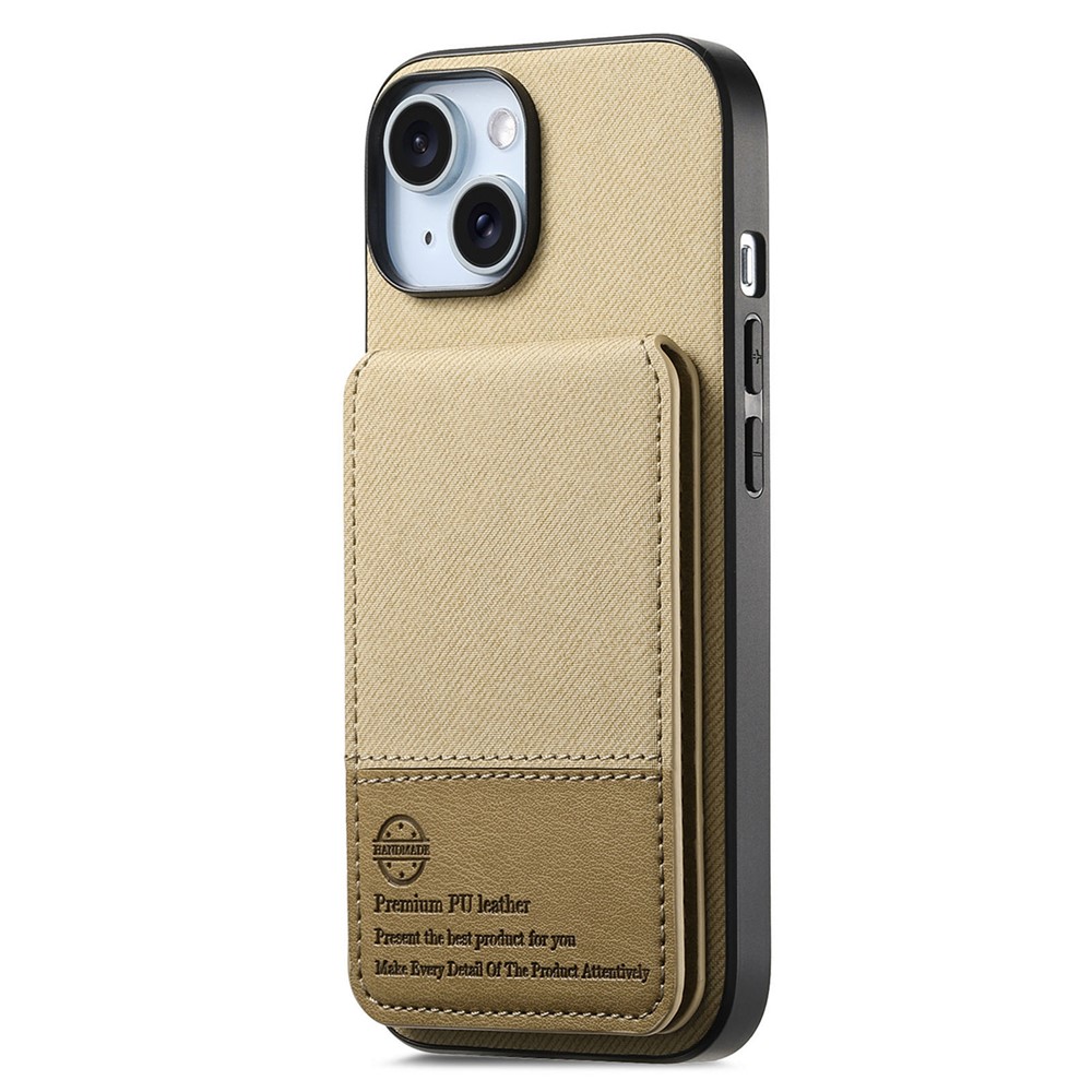 For iPhone 13 6.1 inch Case Cloth Texture Leather + PC + TPU RFID Blocking Phone Cover with Card Holder - Khaki