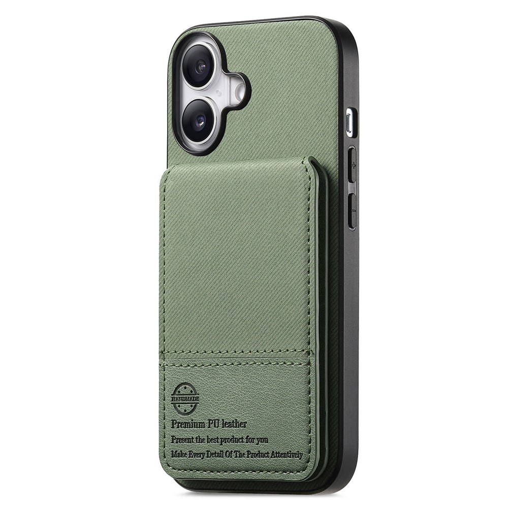 For iPhone 16 Case Cloth Texture Leather + PC + TPU RFID Blocking Phone Cover with Card Holder - Green