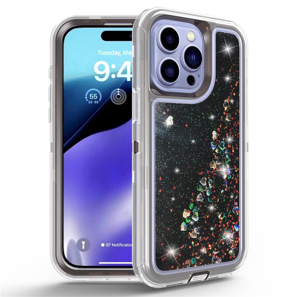 For iPhone 15 Pro Max Case Shockproof Detachable 2 In 1 TPU + PC Quicksand Phone Cover - Black