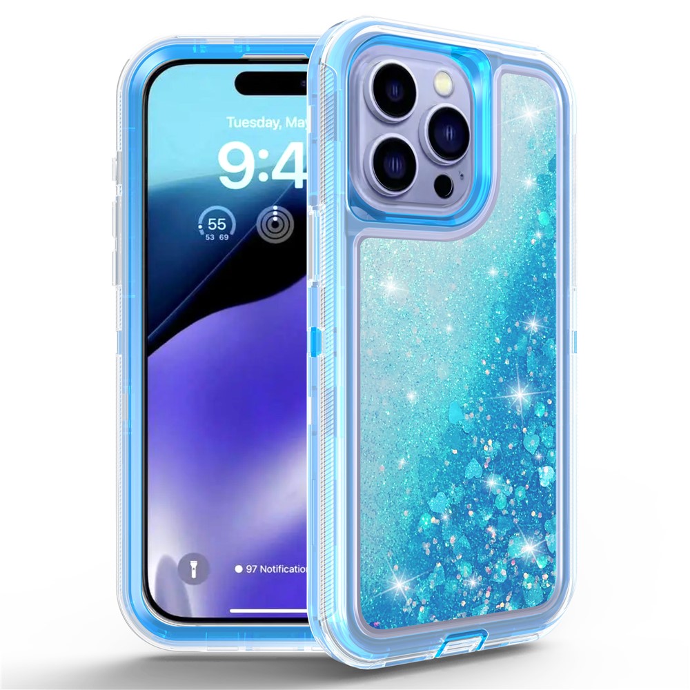 For iPhone 15 Pro Max Case Shockproof Detachable 2 In 1 TPU + PC Quicksand Phone Cover - Blue