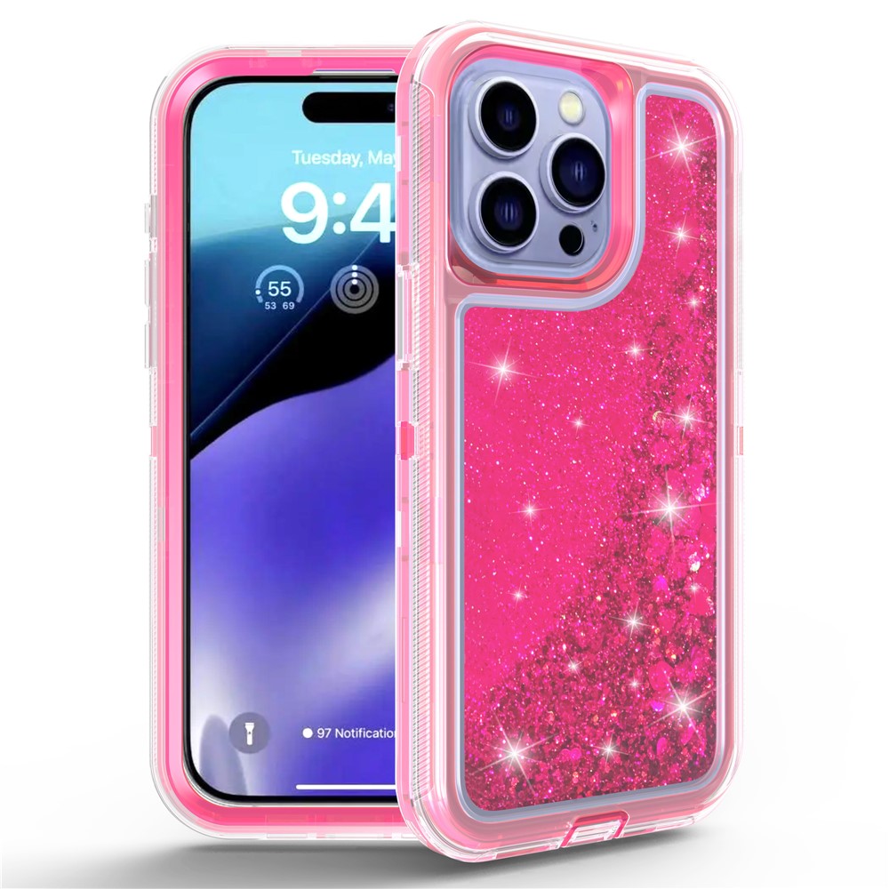 For iPhone 15 Pro Max Case Shockproof Detachable 2 In 1 TPU + PC Quicksand Phone Cover - Rose
