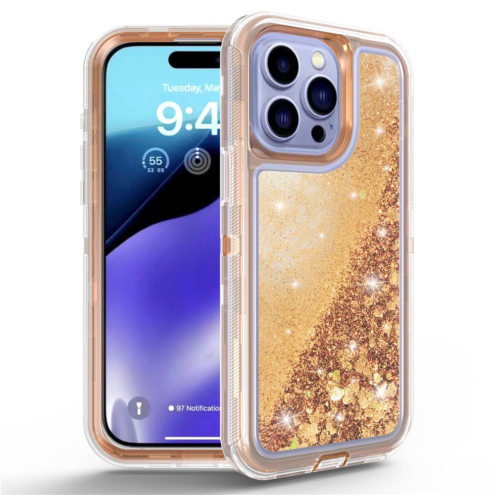 For iPhone 15 Pro Max Case Shockproof Detachable 2 In 1 TPU + PC Quicksand Phone Cover - Rose Gold