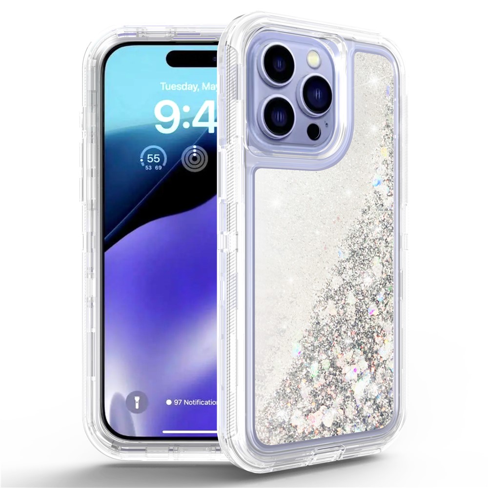 For iPhone 15 Pro Max Case Shockproof Detachable 2 In 1 TPU + PC Quicksand Phone Cover - Transparent