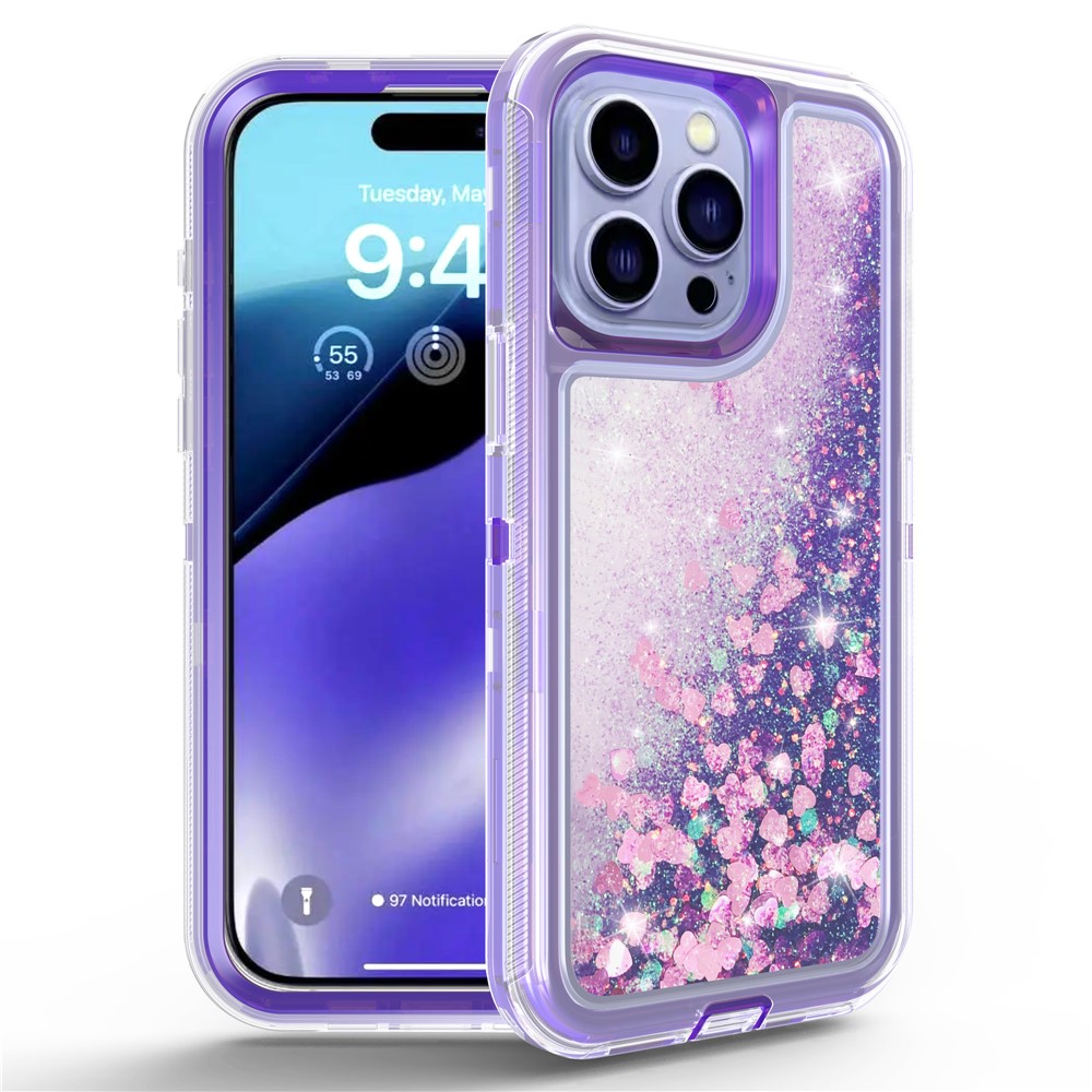For iPhone 15 Pro Max Case Shockproof Detachable 2 In 1 TPU + PC Quicksand Phone Cover - Purple
