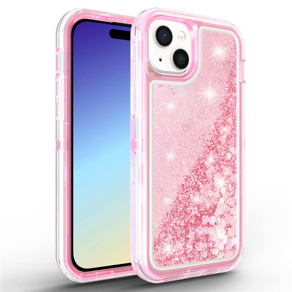 For iPhone 15 Plus Case Shockproof Detachable 2 In 1 TPU + PC Quicksand Phone Cover - Pink