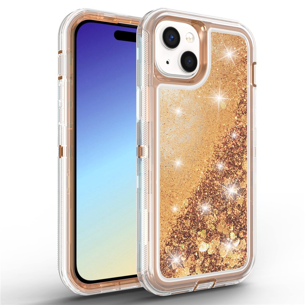 For iPhone 15 Plus Case Shockproof Detachable 2 In 1 TPU + PC Quicksand Phone Cover - Rose Gold