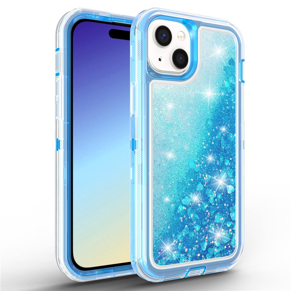 For iPhone 15 Plus Case Shockproof Detachable 2 In 1 TPU + PC Quicksand Phone Cover - Blue