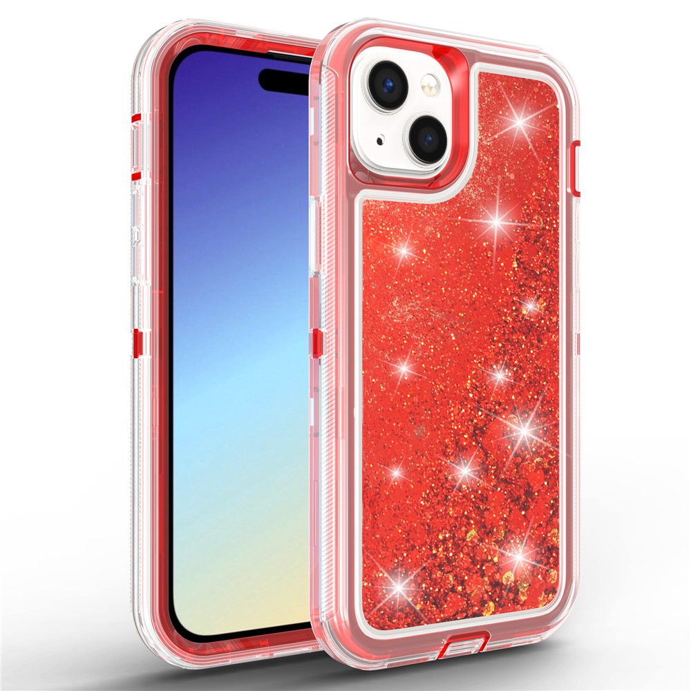 For iPhone 15 Plus Case Shockproof Detachable 2 In 1 TPU + PC Quicksand Phone Cover - Red