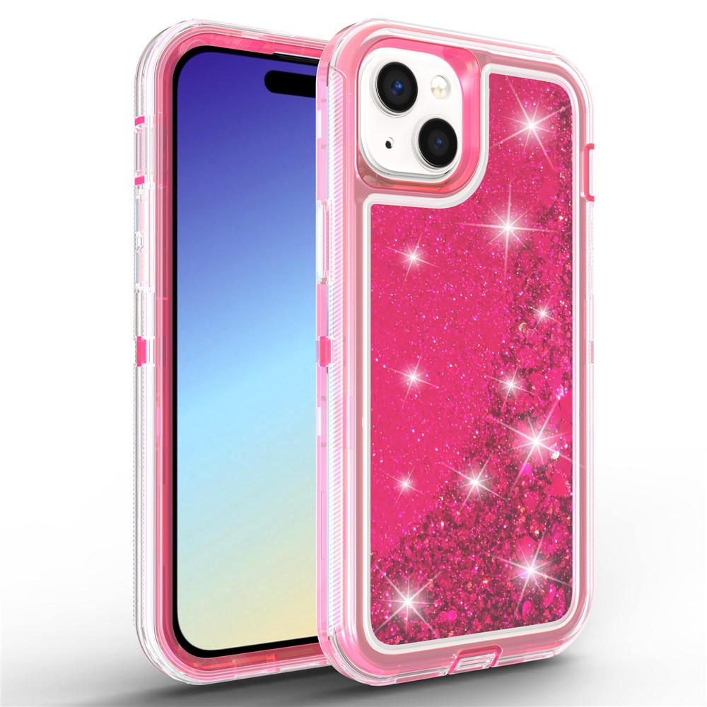 For iPhone 15 Case Shockproof Detachable 2 In 1 TPU + PC Quicksand Phone Cover - Rose
