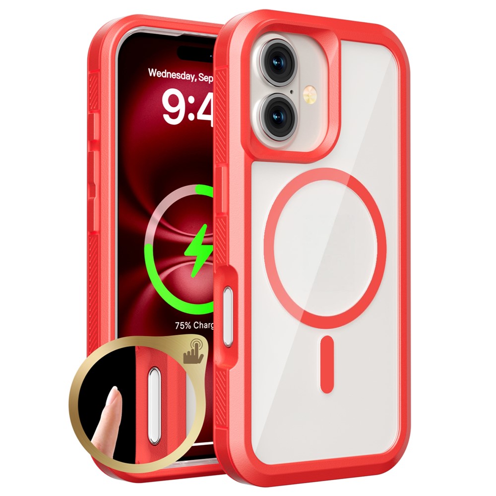 For iPhone 16 Plus Magnetic Case Translucent Detachable 2 in 1 TPU + PC Shockproof Phone Cover - Red