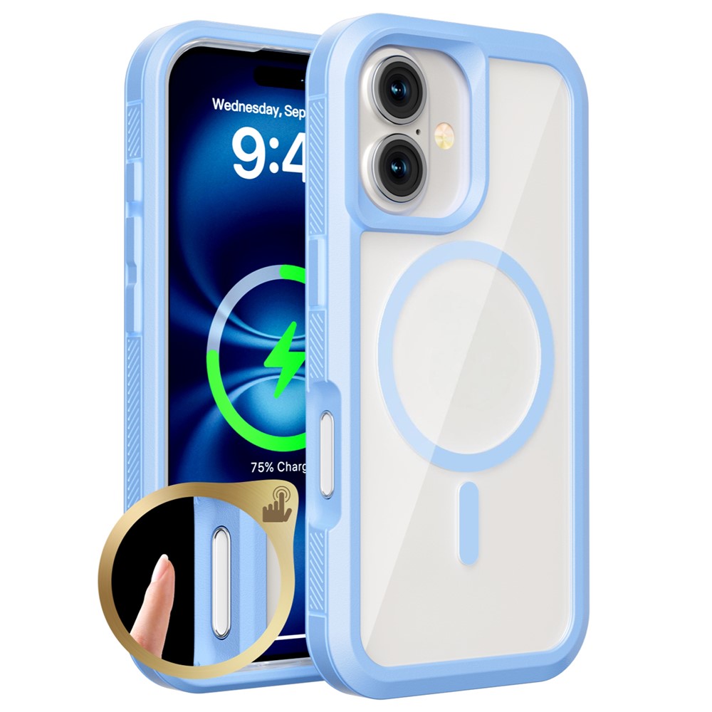 For iPhone 16 Plus Magnetic Case Translucent Detachable 2 in 1 TPU + PC Shockproof Phone Cover - Blue