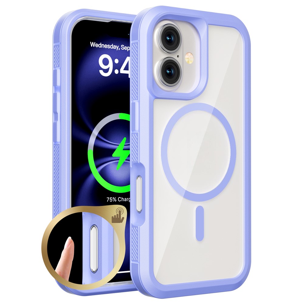 For iPhone 16 Plus Magnetic Case Translucent Detachable 2 in 1 TPU + PC Shockproof Phone Cover - Light Purple