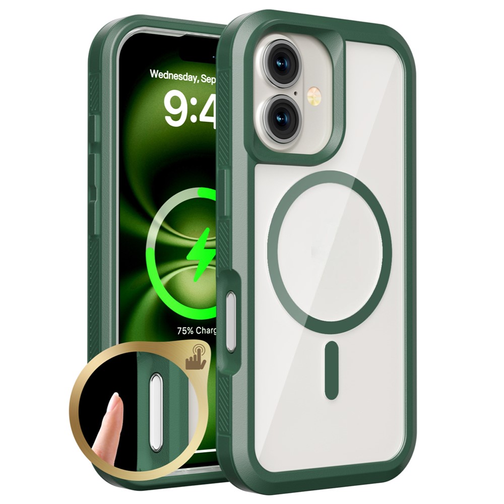 For iPhone 16 Plus Magnetic Case Translucent Detachable 2 in 1 TPU + PC Shockproof Phone Cover - Green