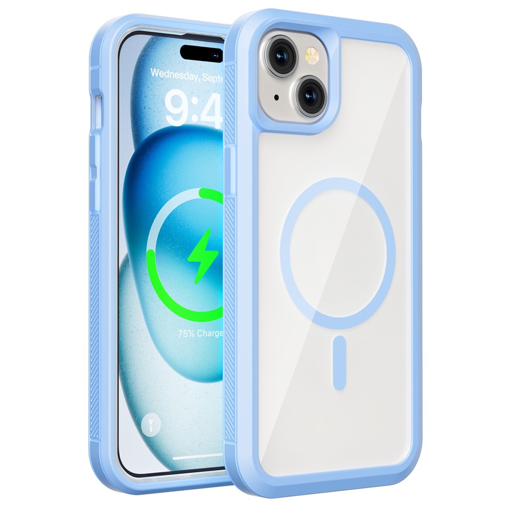 For iPhone 15 Magnetic Case Translucent Detachable 2 in 1 TPU + PC Shockproof Phone Cover - Blue