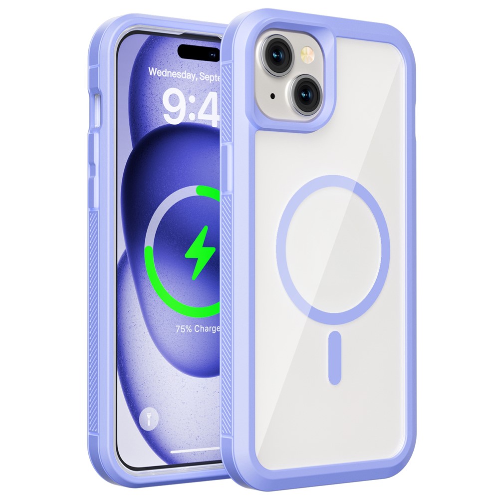 For iPhone 15 Magnetic Case Translucent Detachable 2 in 1 TPU + PC Shockproof Phone Cover - Light Purple