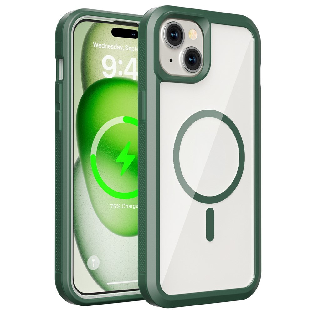 For iPhone 15 Magnetic Case Translucent Detachable 2 in 1 TPU + PC Shockproof Phone Cover - Green
