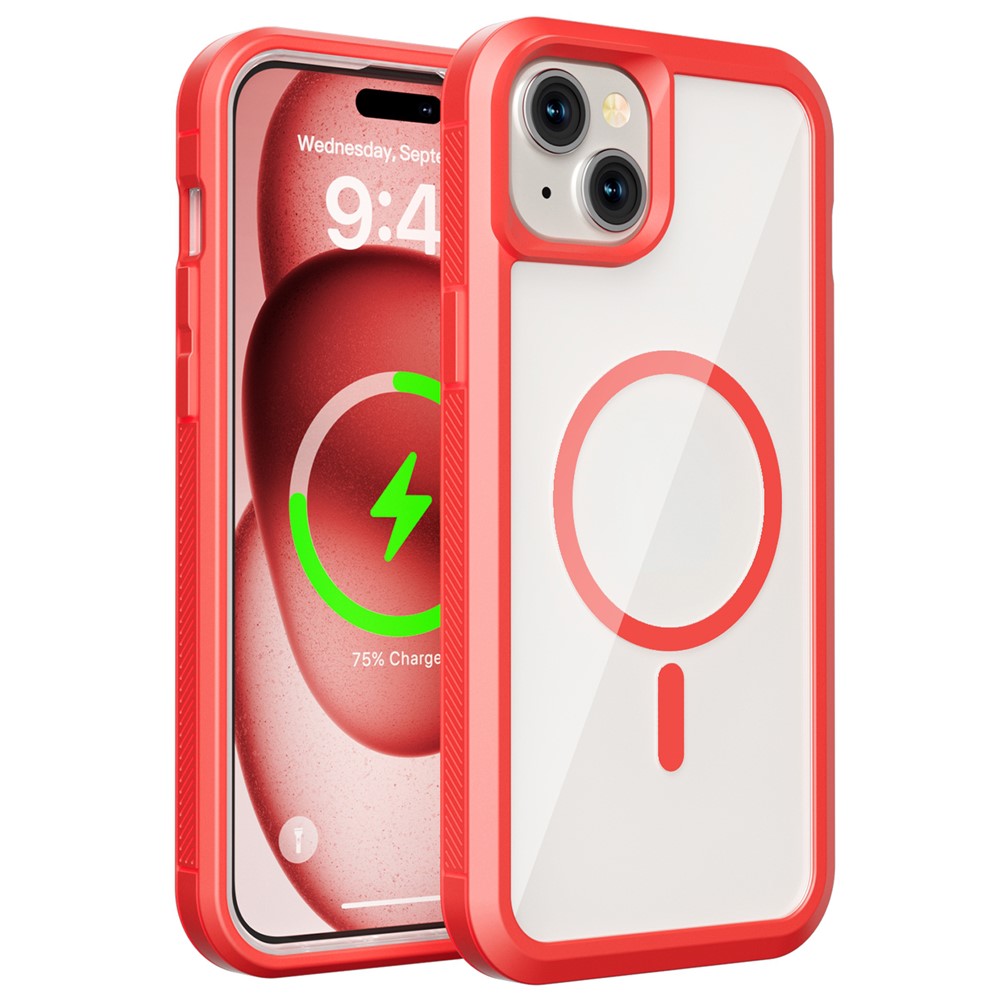 For iPhone 15 Plus Magnetic Case Translucent Detachable 2 in 1 TPU + PC Shockproof Phone Cover - Red