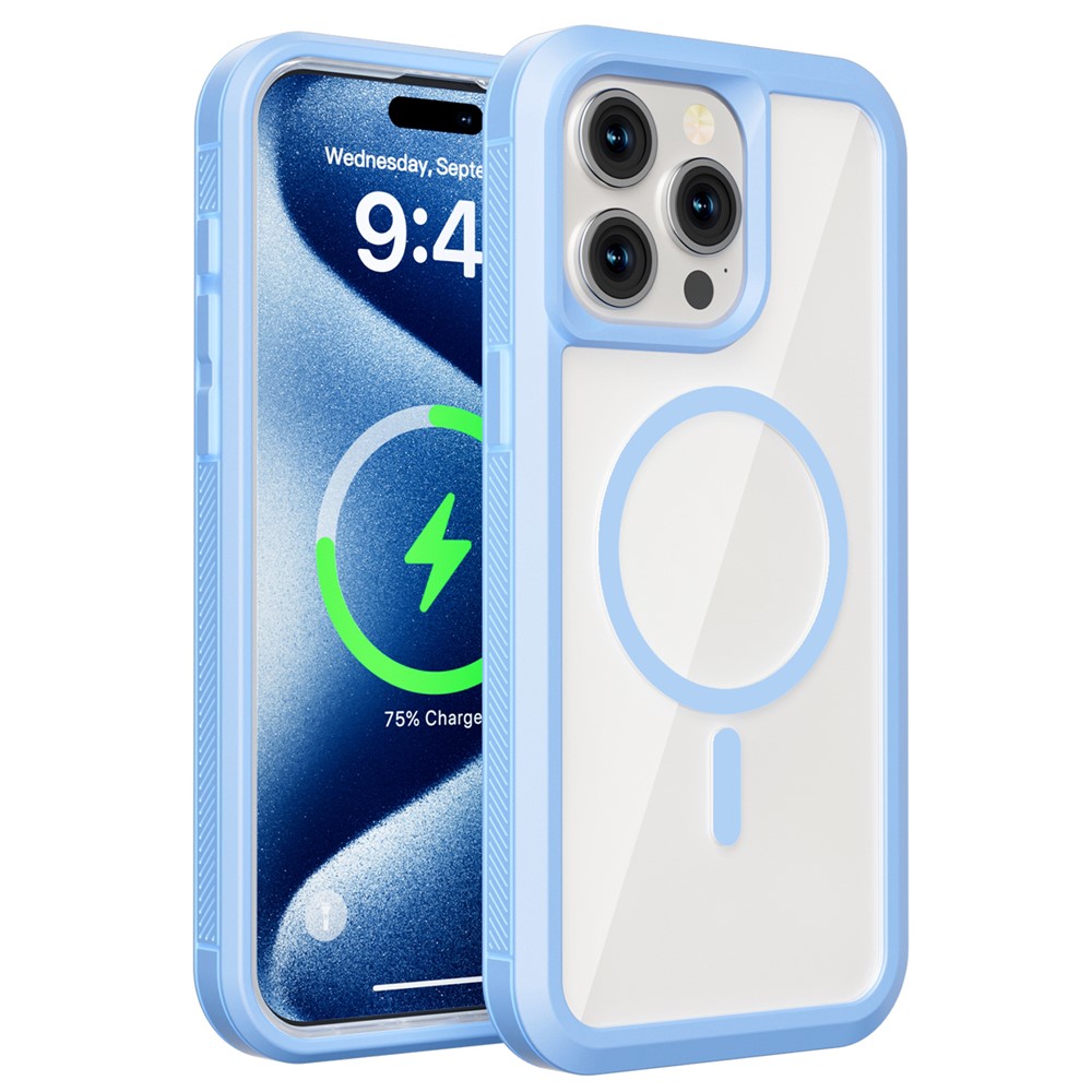 For iPhone 15 Pro Max Magnetic Case Translucent Detachable 2 in 1 TPU + PC Shockproof Phone Cover - Blue