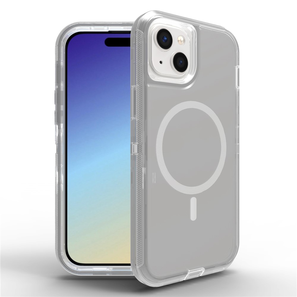 For iPhone 15 Case Compatible with MagSafe Shockproof TPU + PC Phone Back Cover - Transparent Grey