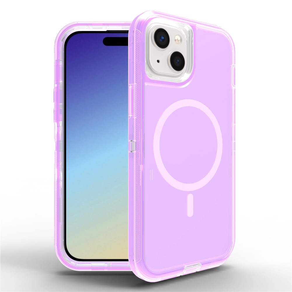For iPhone 15 Case Compatible with MagSafe Shockproof TPU + PC Phone Back Cover - Transparent Purple