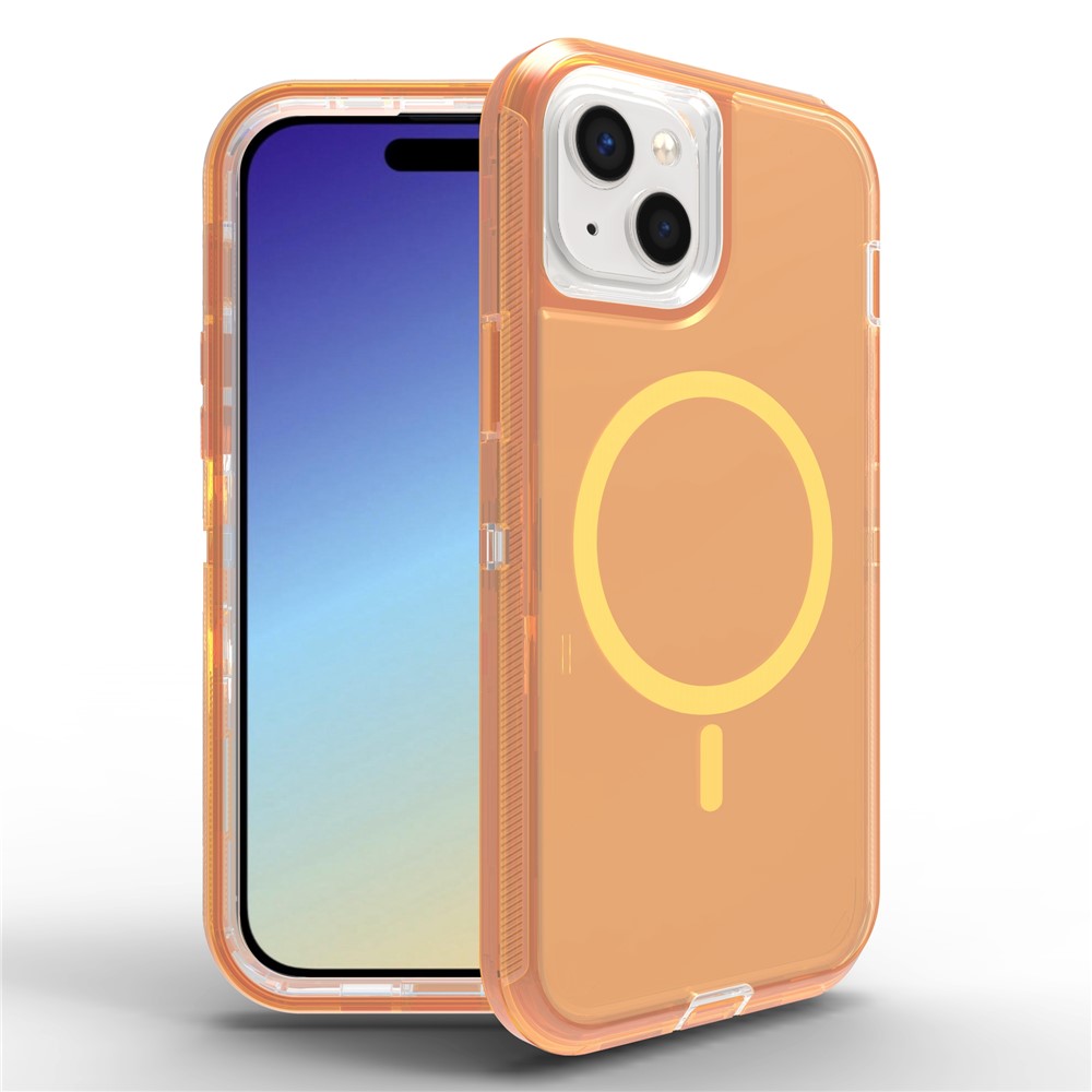 For iPhone 15 Case Compatible with MagSafe Shockproof TPU + PC Phone Back Cover - Transparent Gold