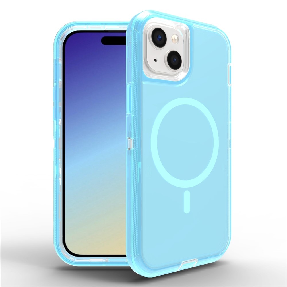 For iPhone 15 Case Compatible with MagSafe Shockproof TPU + PC Phone Back Cover - Transparent Blue