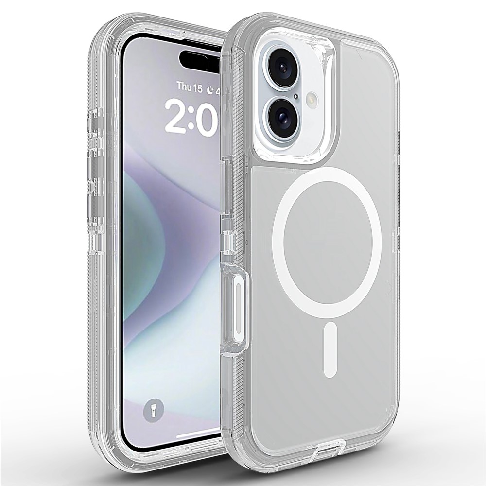 For iPhone 16 Plus Case Compatible with MagSafe Shockproof TPU + PC Phone Back Cover - Transparent Grey