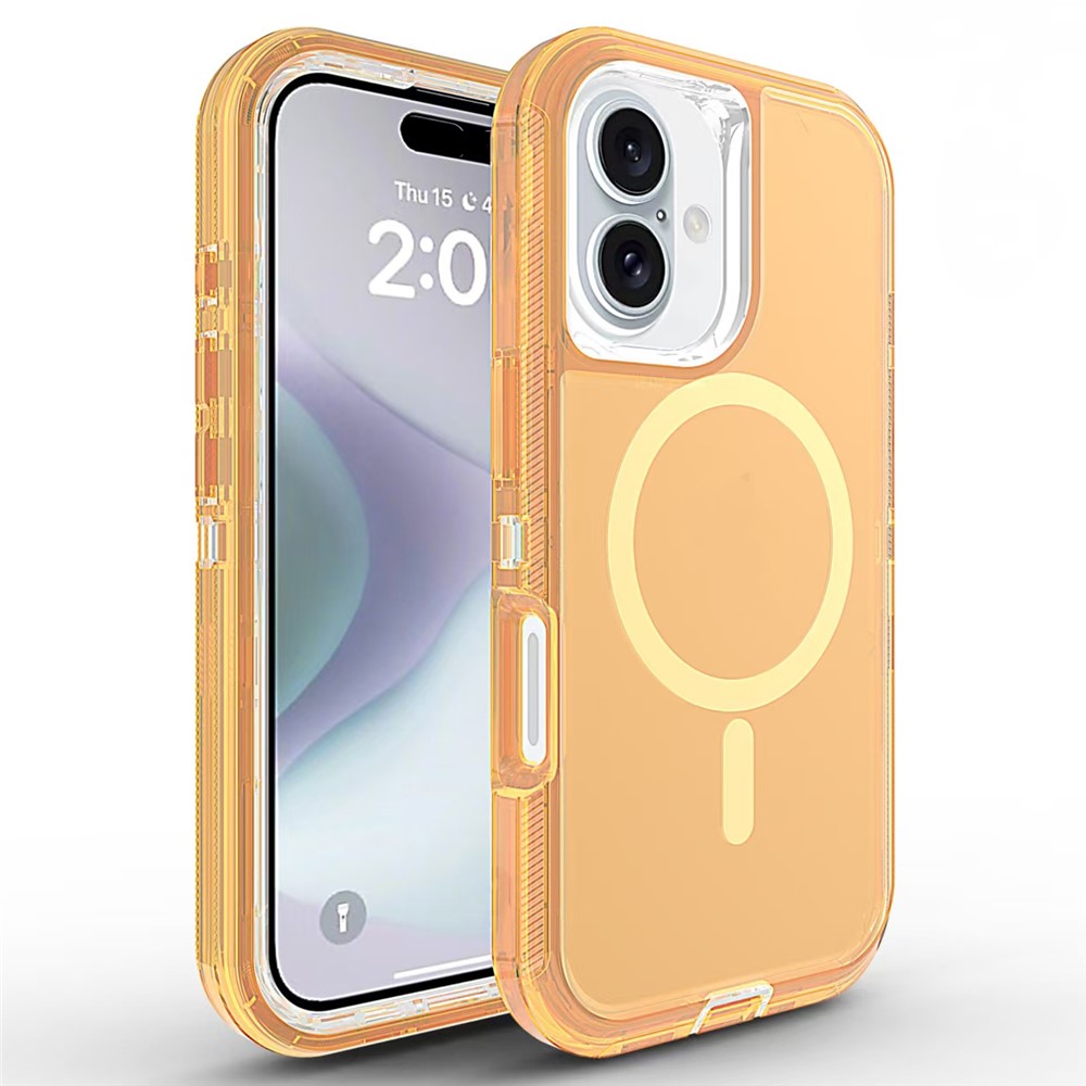 For iPhone 16 Plus Case Compatible with MagSafe Shockproof TPU + PC Phone Back Cover - Transparent Gold