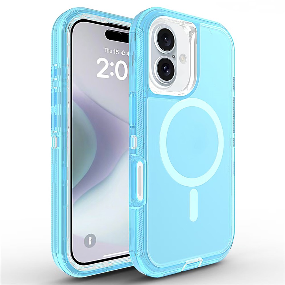 For iPhone 16 Plus Case Compatible with MagSafe Shockproof TPU + PC Phone Back Cover - Transparent Blue
