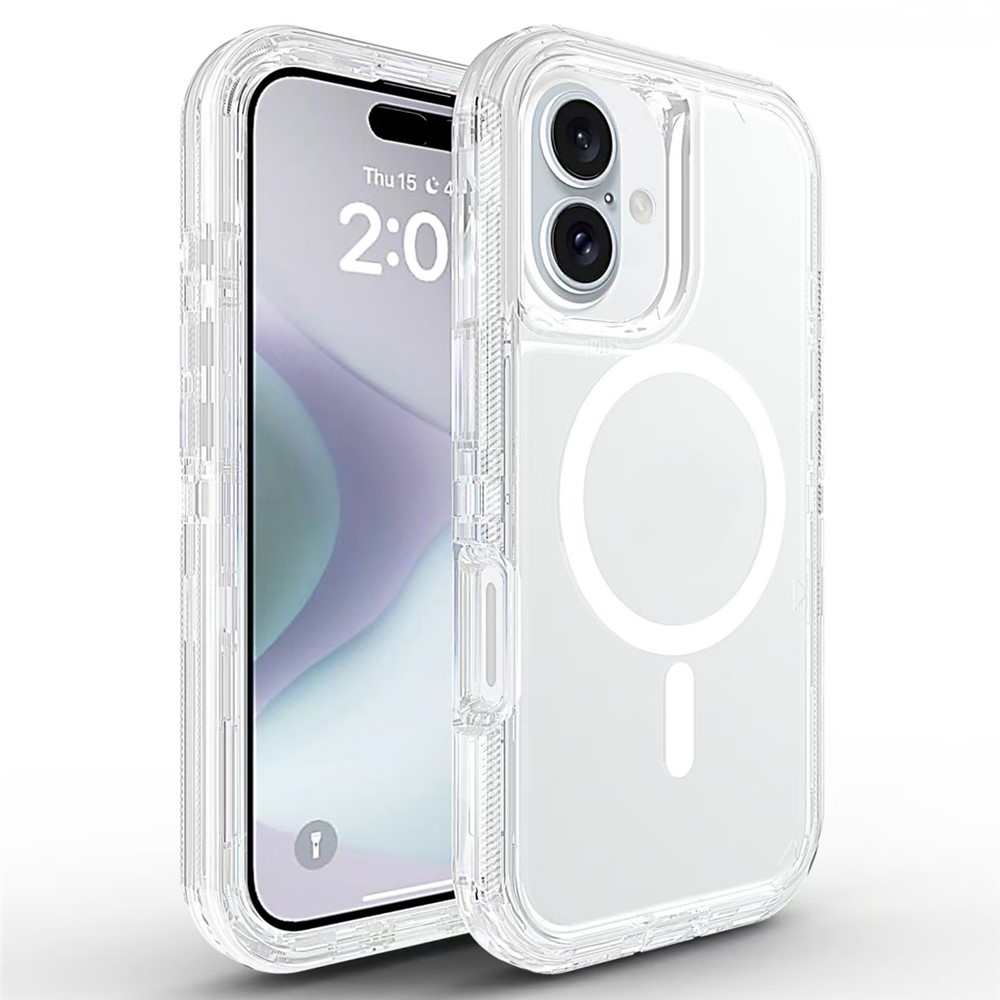For iPhone 16 Plus Case Compatible with MagSafe Shockproof TPU + PC Phone Back Cover - Transparent