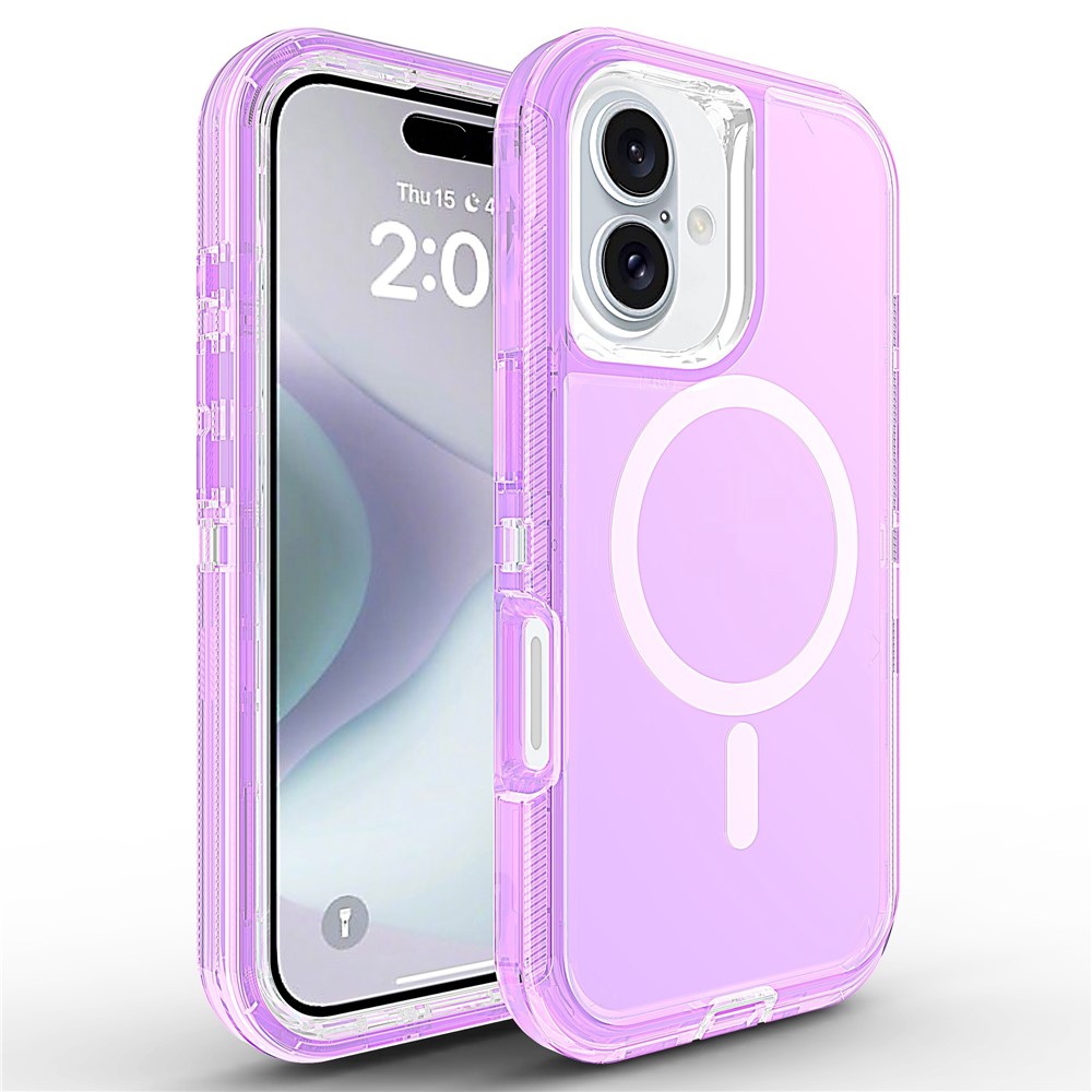 For iPhone 16 Plus Case Compatible with MagSafe Shockproof TPU + PC Phone Back Cover - Transparent Purple