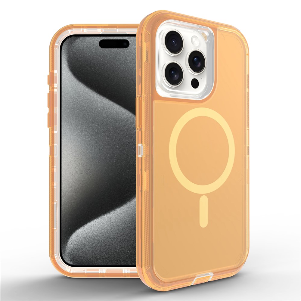 For iPhone 15 Pro Case Compatible with MagSafe Shockproof TPU + PC Phone Back Cover - Transparent Gold