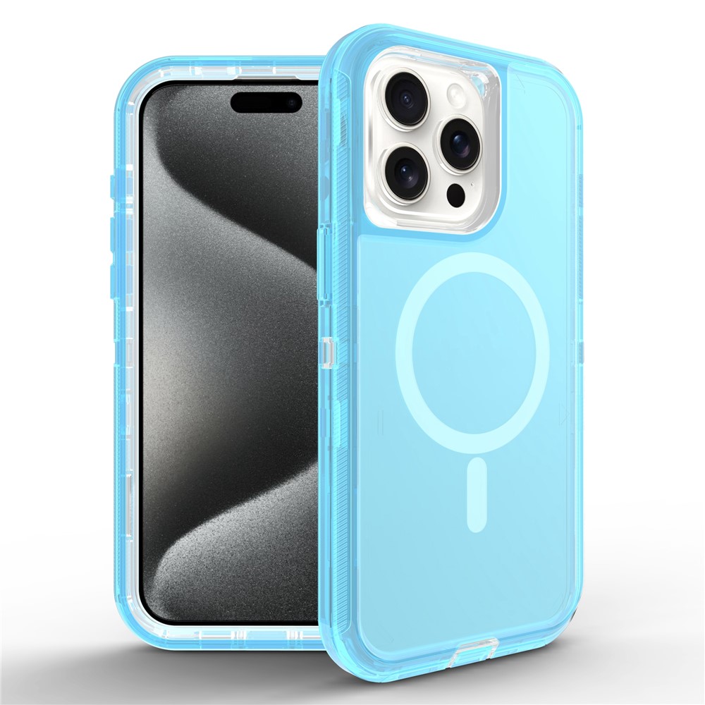 For iPhone 15 Pro Max Case Compatible with MagSafe Shockproof TPU + PC Phone Back Cover - Transparent Blue